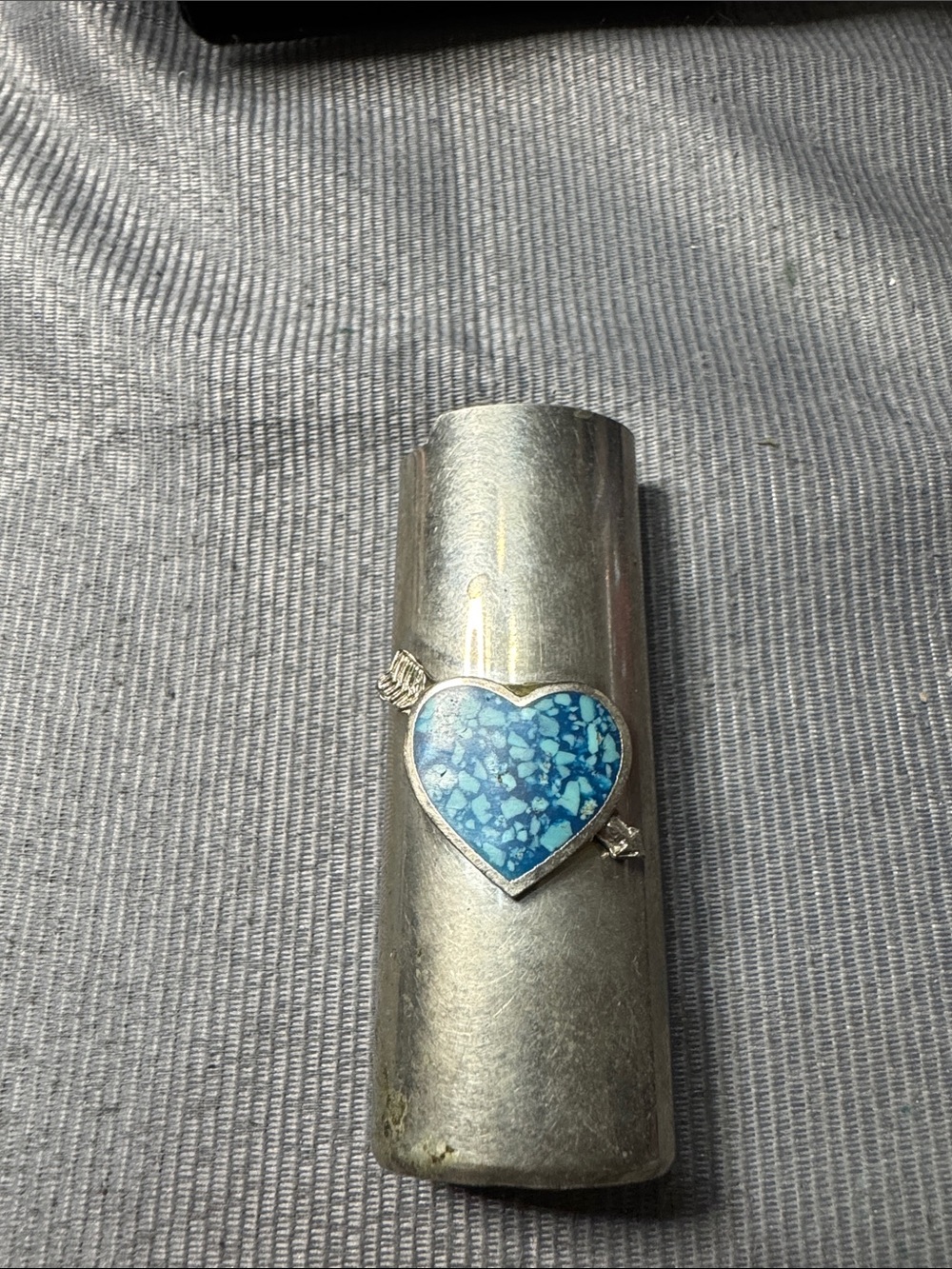 Silver-tone with Blue Mosaic Inlay Lighter Cover
